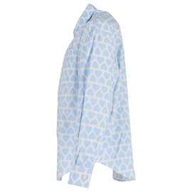 Ami Paris-Ami Paris Heart Print Button-Up Shirt in Blue Cotton-Blue