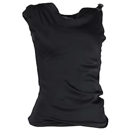 Alexander Mcqueen-Alexander McQueen Draped Top with Buckle Detail in Black Silk-Black