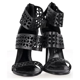 Alexander Mcqueen-Alexander McQueen Triple-Band Laser-Cut Sandals in Black Leather-Black