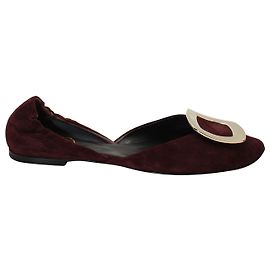Roger Vivier Chips Scrunch D'Orsay Flats in Burgundy Suede Dark red