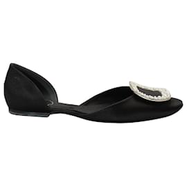 Roger Vivier-Bailarinas Roger Vivier Chips Crystal Strass Buckle D'Orsay en satén negro-Negro