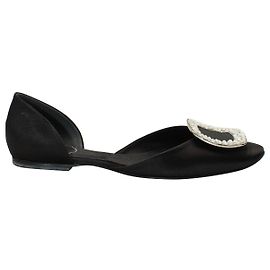 Roger Vivier Chips Crystal Strass Buckle D'Orsay Flats in Black Satin Black