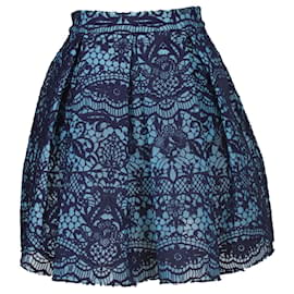 Maje-Maje Pleated Guipure Lace And Mesh Mini Skirt in Blue Polyester-Other