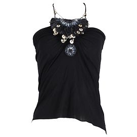 Blusa drapeada com decote redondo Lanvin em viscose preta Preto