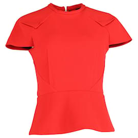 Roland Mouret-Roland Mouret Moss Crepe Stretch Peplum Top in Red Polyester-Red