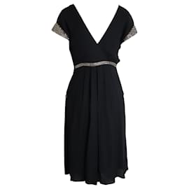 Temperley London-Temperley London Layered Embellished Waist Mini Dress in Black Rayon-Black