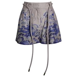 Zimmermann-Zimmermann Luminous Floral-Print Tie-Waist Shorts in Multicolor Linen-Other,Python print