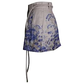 Zimmermann-Zimmermann Leuchtende Shorts mit Blumenmuster und Bindegürtel aus mehrfarbigem Leinen-Mehrfarben