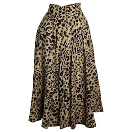 Zimmermann-Zimmermann Veneto Leopard-Print Midi Skirt in Multicolor Linen-Multiple colors