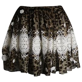 Dolce & Gabbana-Dolce & Gabbana Leopard-Print Lace Insert Mini Skirt in Multicolor Silk-Multiple colors