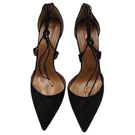 Aquazzura-Zapatos de tacón con punta cruzada Aquazzura Matilde en ante negro-Negro