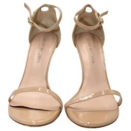 Stuart Weitzman-Stuart Weitzman Sandales Nudistes à Talons Hauts en Cuir Verni Beige-Marron,Beige