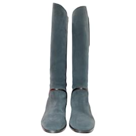 Hermès-Hermes Knee-Length Boots in Blue Suede-Blue