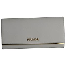 Prada-Prada Continental Long Wallet in White Saffiano Leather-White