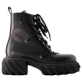 Off White Bottines à lacets Tractor - Blanc cassé - Cuir - Noir Noir