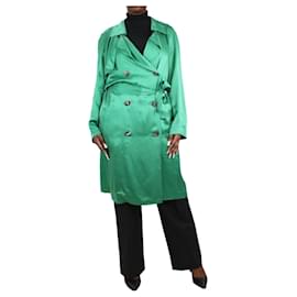 Lanvin-Green lightweight button-up silk belted coat - size UK 12-Green