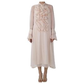 See by Chloé Rosafarbenes, transparentes Rüschenkleid mit Unterkleid – Größe FR 36 Pink