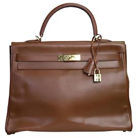 Hermès-bruns 2002 Kelly 35 Sac à poignée supérieure en cuir de veau box-Marron