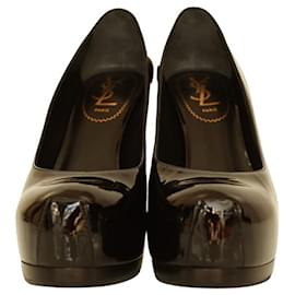 Yves Saint Laurent-Yves Saint Laurent YSL Tribute Black Patent Leather Round toe Platform Heels Pumps 37-Black