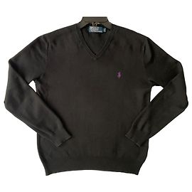 Polo Ralph Lauren schwarzer Baumwollpullover mit V Ausschnitt Schwarz
