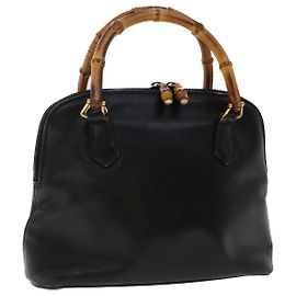 GUCCI bolsa de mão bambu couro preta 000.1274.0290 Autenticação7112 Preto