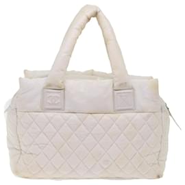 Chanel-CHANEL Coco Cocoon Hand Bag Patent Leather White CC Auth bs6942-White