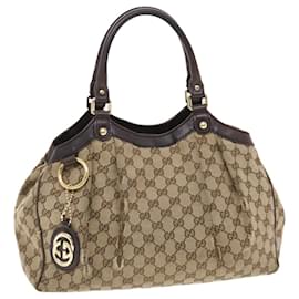 Gucci-GUCCI GG Canvas Handtasche Leder Beige 211944 Auth 49822-Beige