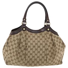 Gucci-GUCCI GG Canvas Hand Bag Leather Beige 211944 auth 49822-Beige