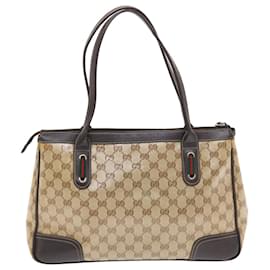Gucci-GUCCI GG Crystal Canvas Web Sherry Line Shoulder Bag Beige 293599 Auth hk775-Red,Beige,Green