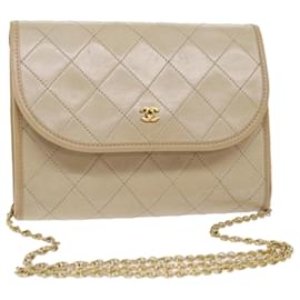 Chanel-CHANEL Bolso de hombro con cadena Piel de cordero Beige CC Auth bs7081-Beige