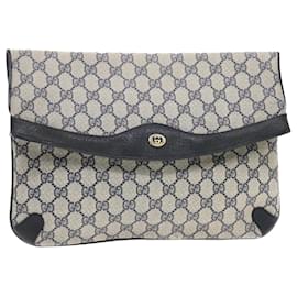 Gucci-GUCCI GG Canvas Clutch Bag PVC Leather Gray Navy 89 02 075 auth 49798-Grey,Navy blue