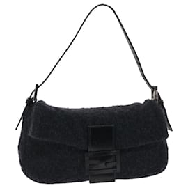 Fendi-FENDI Mamma Baguette Shoulder Bag Wool Black Auth 49783-Black