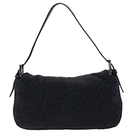 Fendi-FENDI Mamma Baguette Shoulder Bag Wool Black Auth 49783-Black