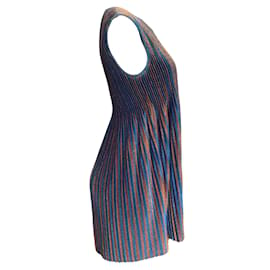 Golden Goose-Golden Goose Blue / bronze metallic 2020 Astrid Pleated Striped Sleeveless Lurex Mini Dress-Blue