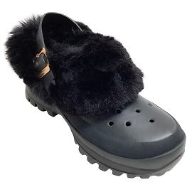 Stella Mc Cartney Stella McCartney Black Faux Fur Perforated Trace Clogs Black