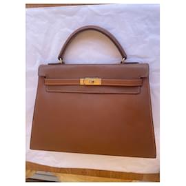 Hermes Auth Box Leather In Kelly 28 Handbag L Circle Shoulder Bag In Brown