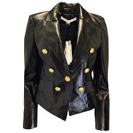 Veronica Beard Black Cooke Vegan Patent Leather Dickey Jacket Black