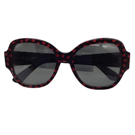 Saint Laurent-Saint Laurent schwarz / Sonnenbrille mit rotem Kunststoffrahmen und Herzmuster-Schwarz