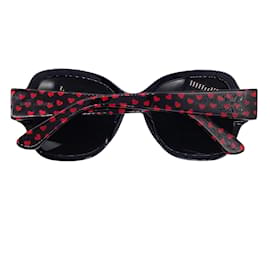 Saint Laurent-Saint Laurent preto / Óculos de sol com armação de plástico com padrão de coração vermelho-Preto