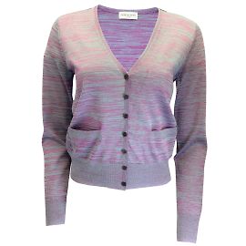 Dries van Noten Azul / Suéter cardigã roxo de manga comprida em malha de lã com botões Multicor