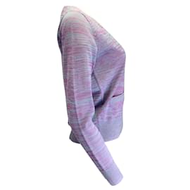 Dries Van Noten-Dries van Noten Blu / Maglione cardigan abbottonato in maglia di lana viola a maniche lunghe-Multicolore