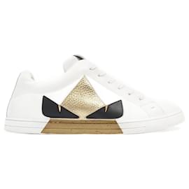 Fendi-Fendi Monster Eyes Sneaker White / Gold / Black Leather EU 42 UK 8-Black
