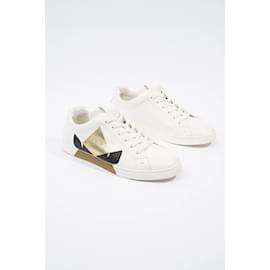 Fendi-Fendi Monster Eyes Sneaker White / Gold / Black Leather EU 42 UK 8-Black