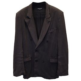 Balenciaga Distressed Blazer-Jacke aus schwarzer Baumwolle Anthrazitgrau