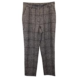 Dolce & Gabbana-Dolce & Gabbana Tweed Check Tailored Trousers in Brown Wool-Brown