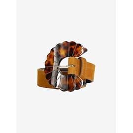 SéZane-Brown suede and leather belt with tortoise shell buckle-Brown
