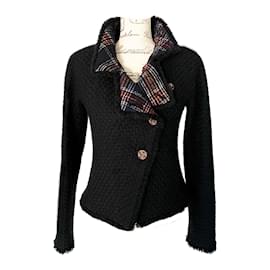 Chanel-8K $ Paris / Schwarze Tweed-Jacke mit Edinburgh-Schottenmuster-Schwarz