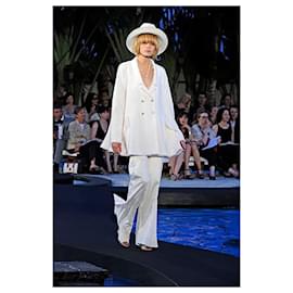Chanel-París / Abrigo de tweed de la pasarela de Miami-Blanco