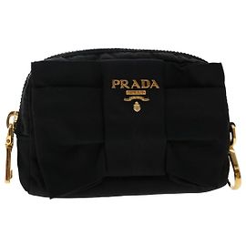 PRADA Pochette Ruban Nylon Noir Auth bs7023 Noir