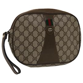 Gucci-GUCCI GG Canvas Web Sherry Line Clutch Bag Beige Red Green 89 01 034 auth 49787-Red,Beige,Green